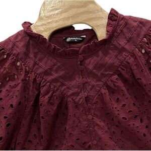 Pretty Garden XL Burgundy Eyelet Puffy Sleeves Ruffle Blouse Boho